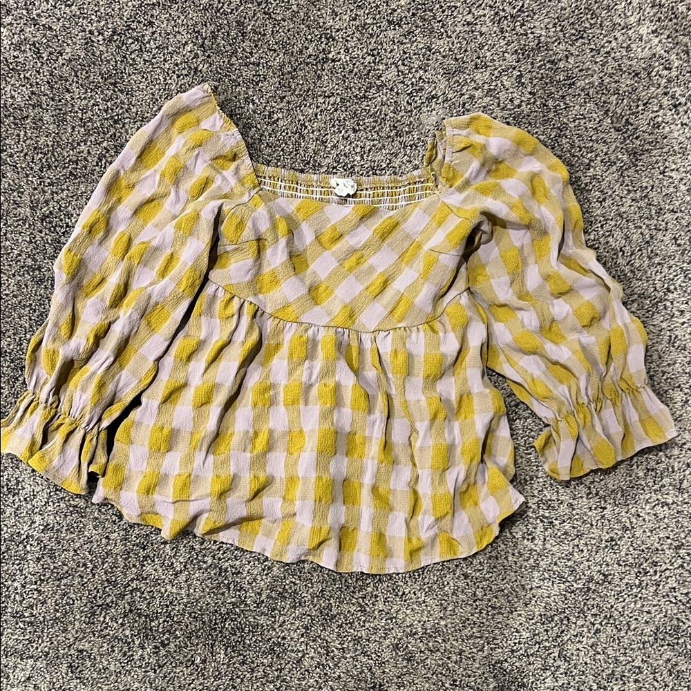 Entro Mustard and Lavender Checkered Blouse